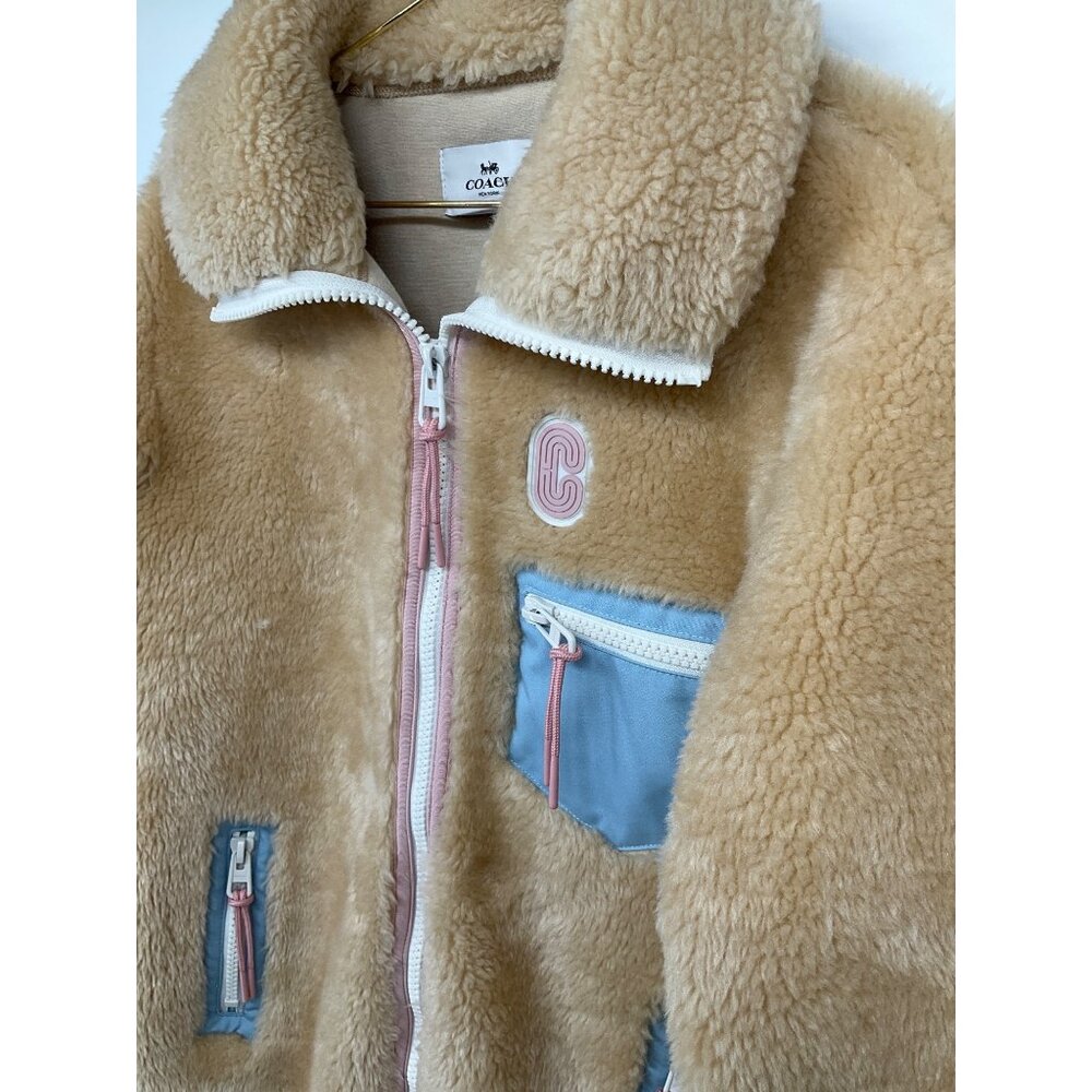 COACH Sherpa Zip-Up Jacket size XS Cream  Excellent Condition! - Picture 4 of 13